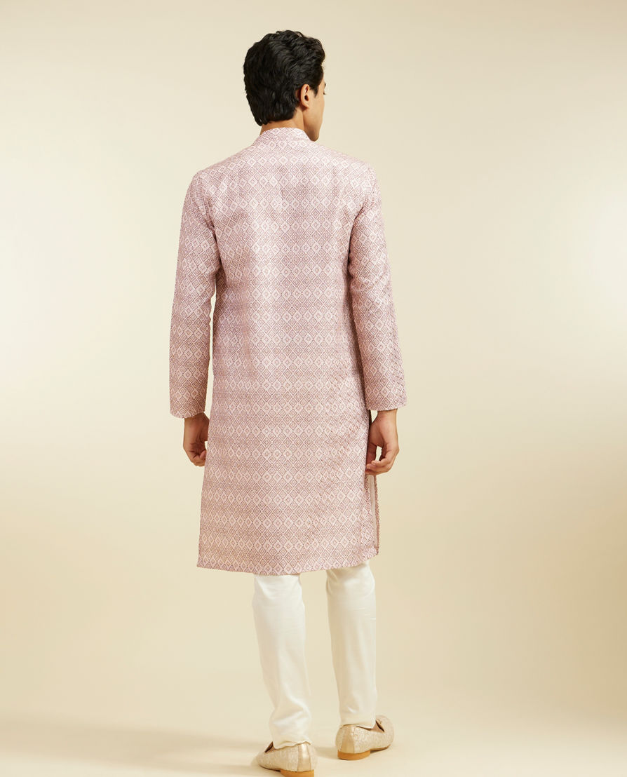 Diwas Men Baby Pink Grid Printed Kurta Pajama