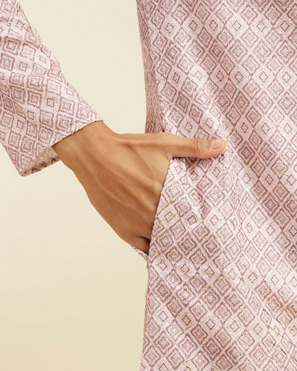 Diwas Men Baby Pink Grid Printed Kurta Pajama