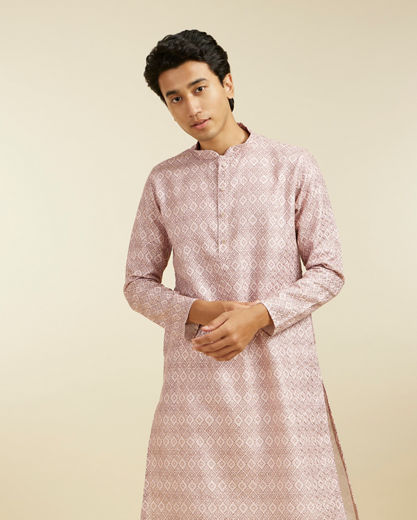 Diwas Men Baby Pink Grid Printed Kurta Pajama