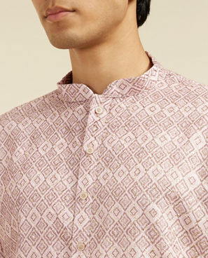 Diwas Men Baby Pink Grid Printed Kurta Pajama