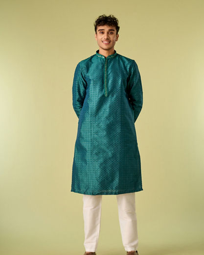 Diwas Men Teal Green Festive Kurta Pajama