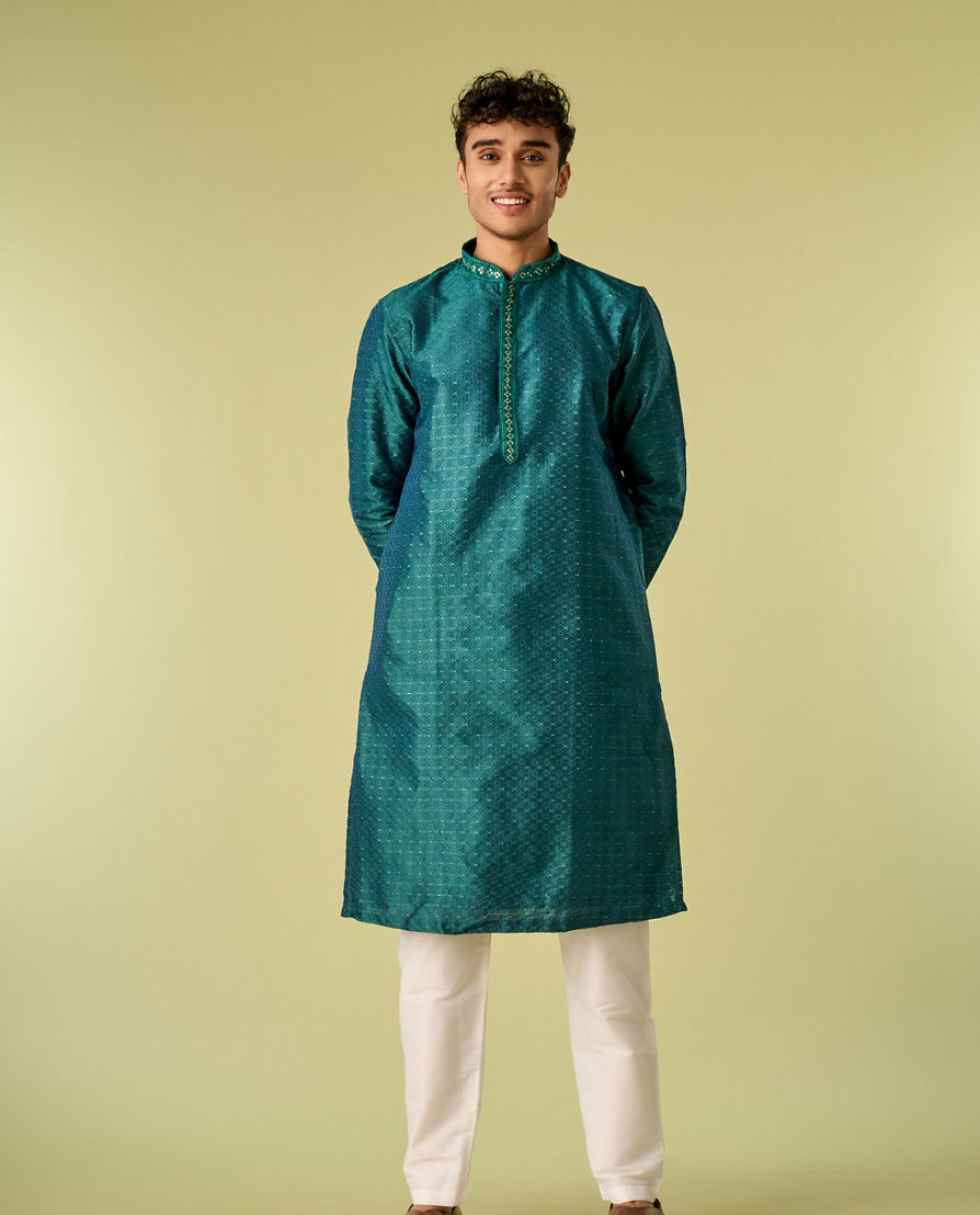 Diwas Men Teal Green Festive Kurta Pajama
