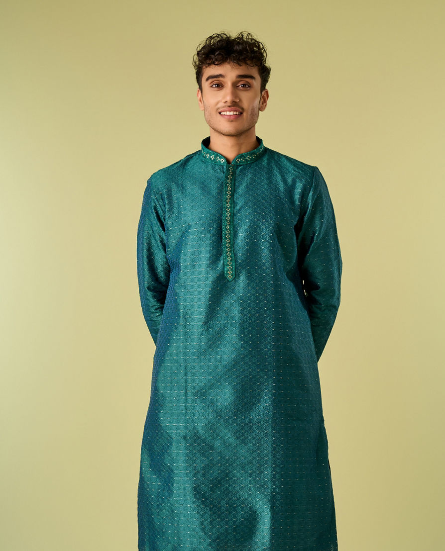 Diwas Men Teal Green Festive Kurta Pajama