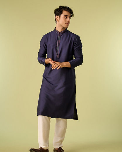 Diwas Men Dark Blue Festive Kurta Pajama