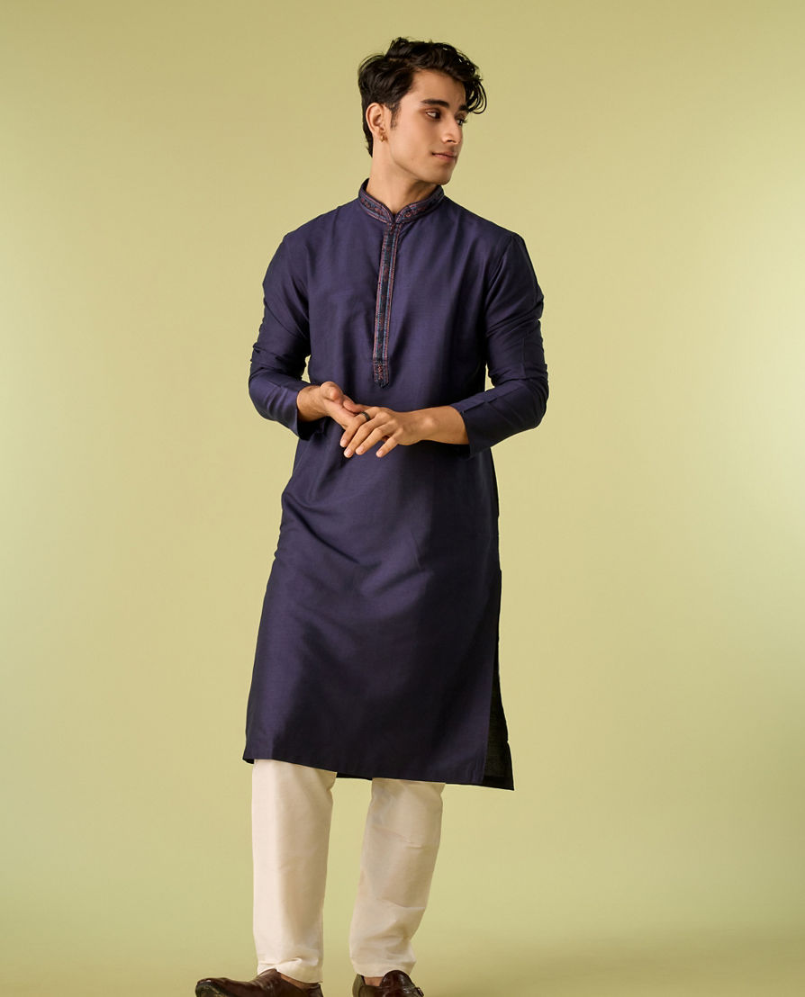 Diwas Men Dark Blue Festive Kurta Pajama