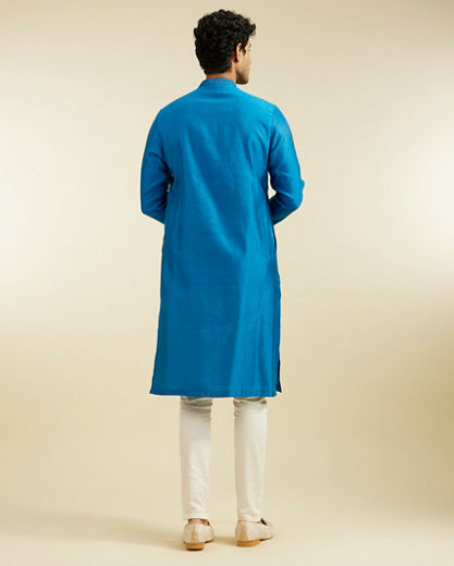 Diwas Men Lapis Blue Lattice Patterned Kurta Pajama
