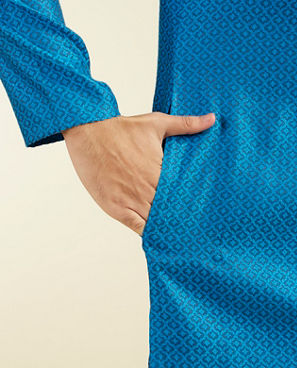 Diwas Men Lapis Blue Lattice Patterned Kurta Pajama