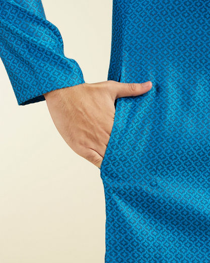 Diwas Men Lapis Blue Lattice Patterned Kurta Pajama
