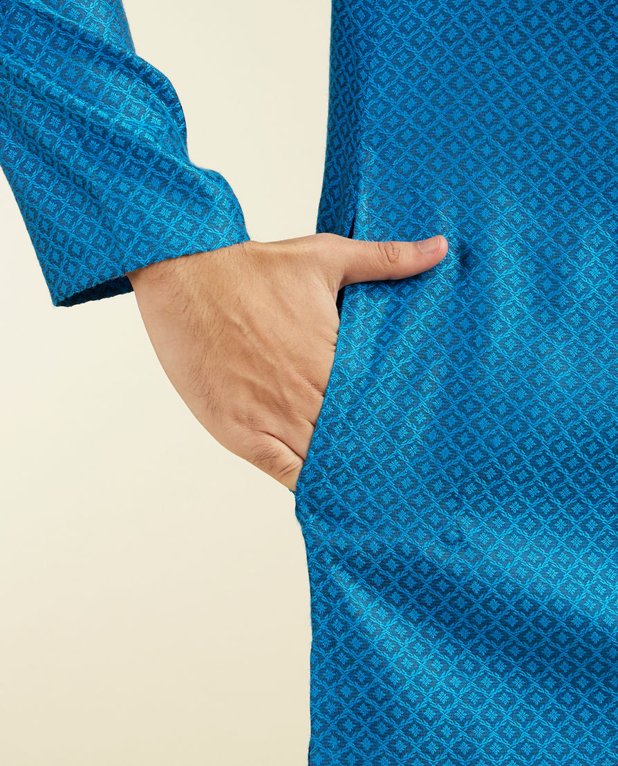 Diwas Men Lapis Blue Lattice Patterned Kurta Pajama