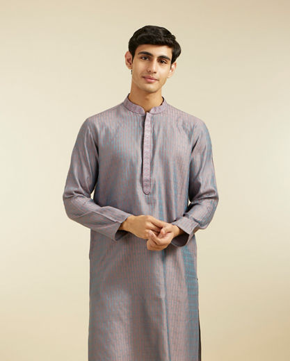 Diwas Men Concrete Grey Kurta Pajama with Fern Motifs and Embroidered Placket