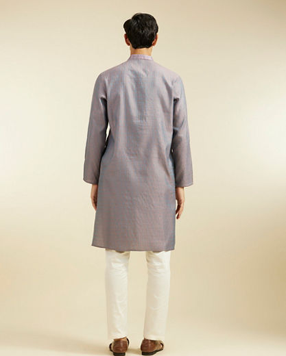 Diwas Men Concrete Grey Kurta Pajama with Fern Motifs and Embroidered Placket