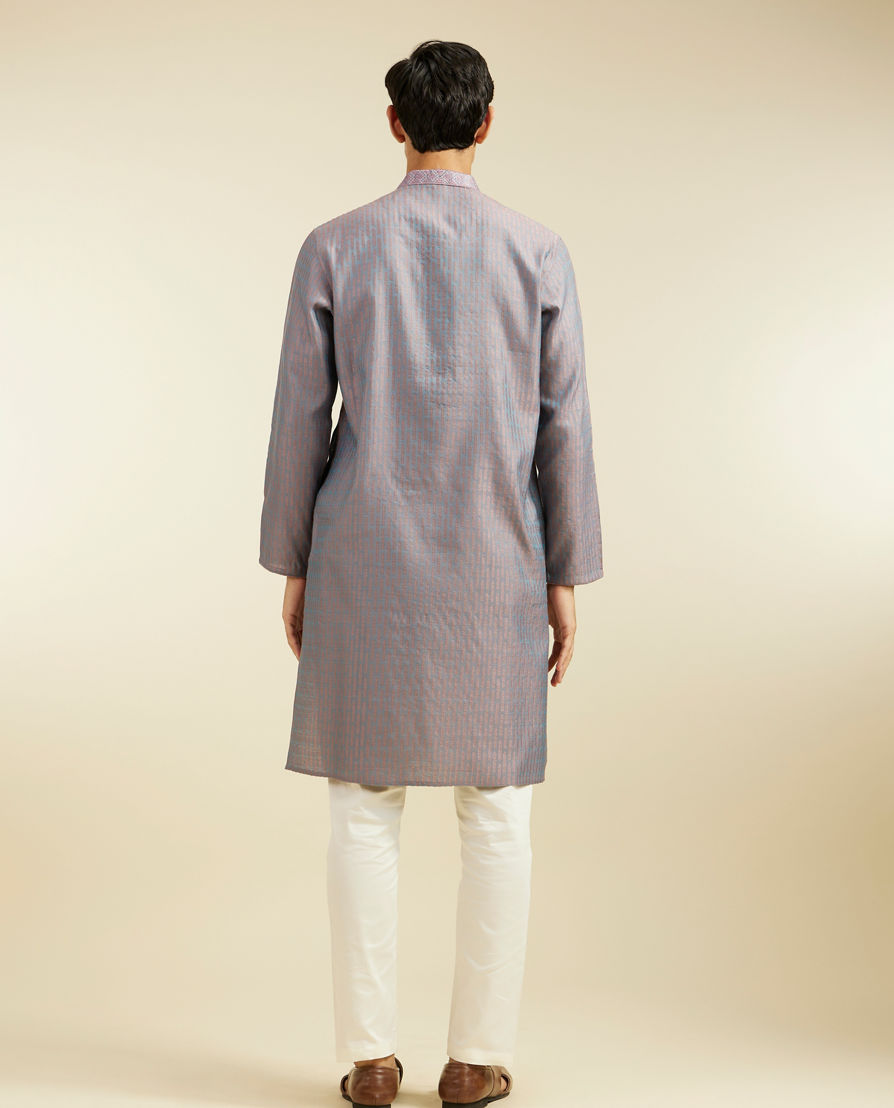 Diwas Men Concrete Grey Kurta Pajama with Fern Motifs and Embroidered Placket