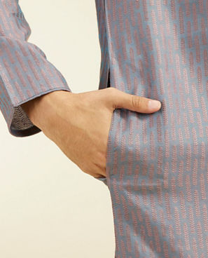 Diwas Men Concrete Grey Kurta Pajama with Fern Motifs and Embroidered Placket