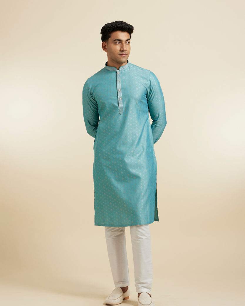 Diwas Men Aqua Green Mystique Kurta Pajama