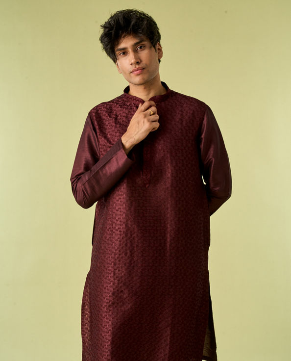 Diwas Men Wine Elegance Kurta Pajama