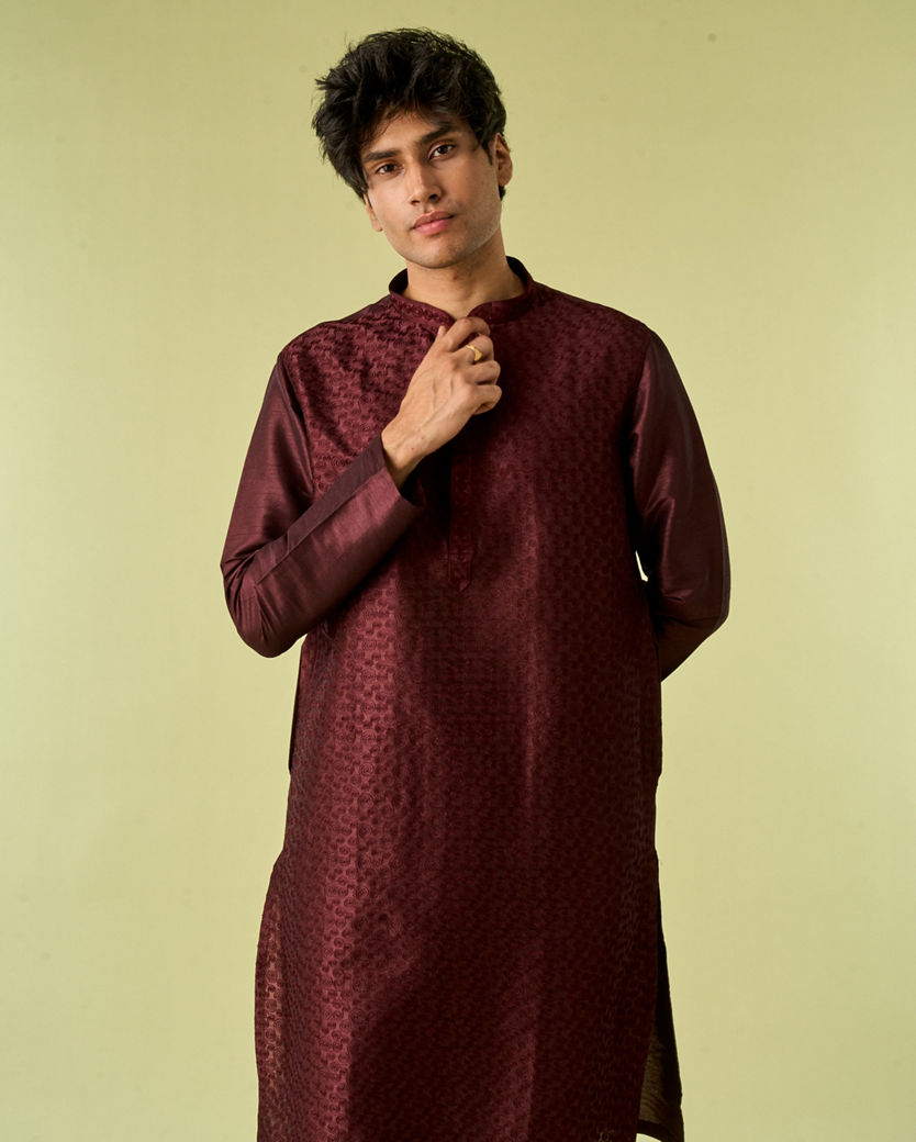 Diwas Men Wine Elegance Kurta Pajama