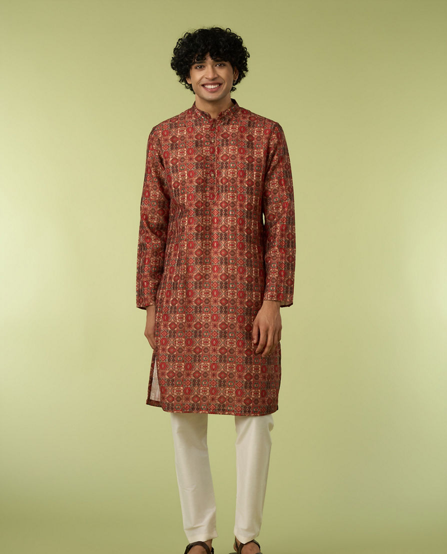 Diwas Men Rust Printed Kurta
