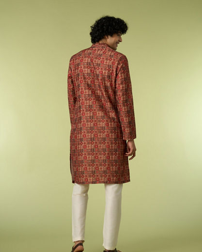 Diwas Men Rust Printed Kurta