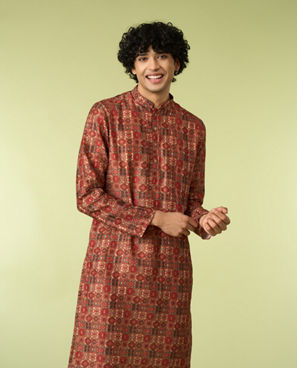 Diwas Men Rust Printed Kurta