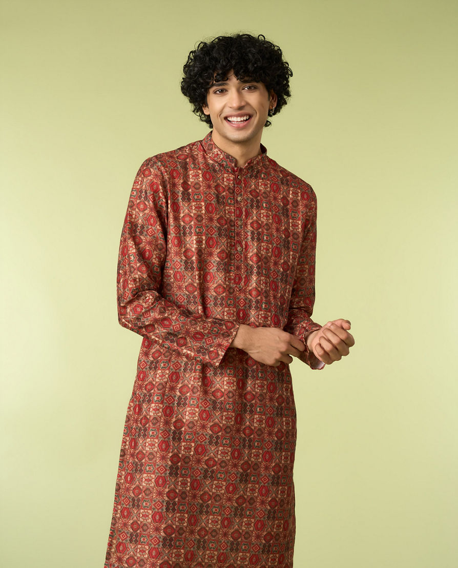 Diwas Men Rust Printed Kurta
