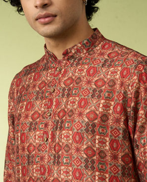Diwas Men Rust Printed Kurta