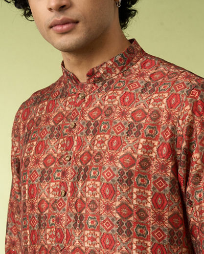 Diwas Men Rust Printed Kurta