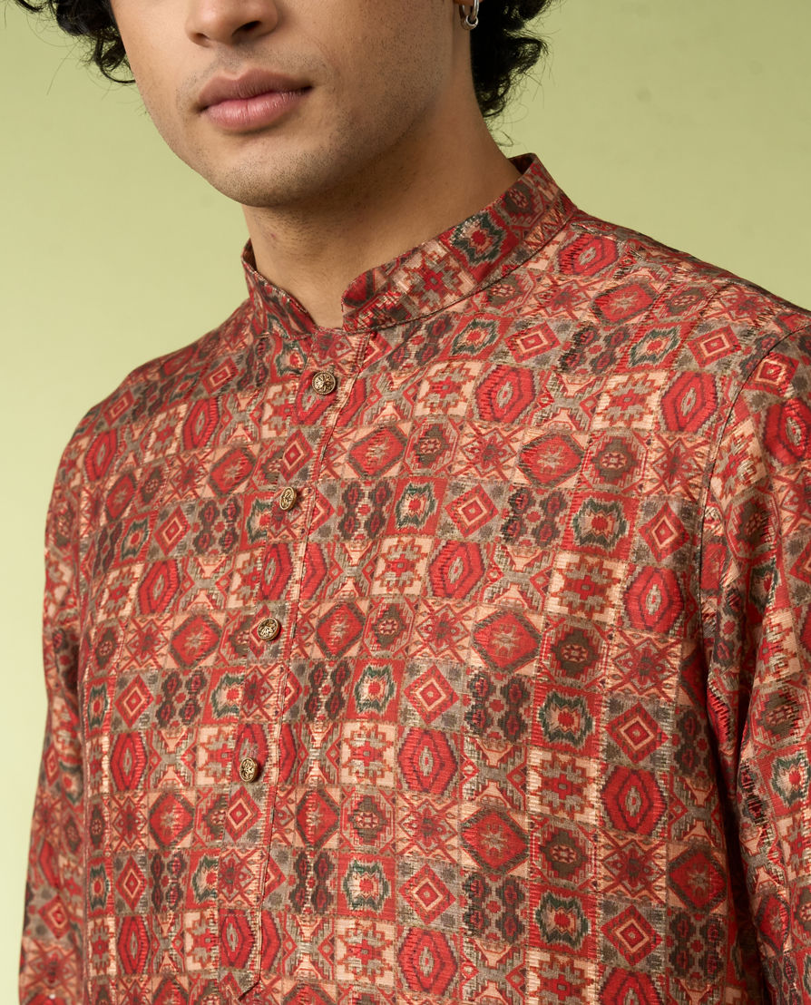 Diwas Men Rust Printed Kurta