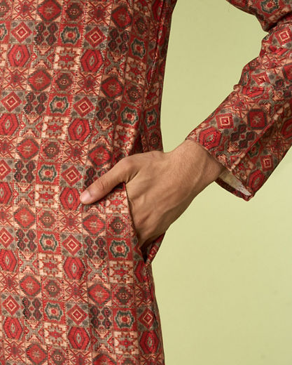 Diwas Men Rust Printed Kurta