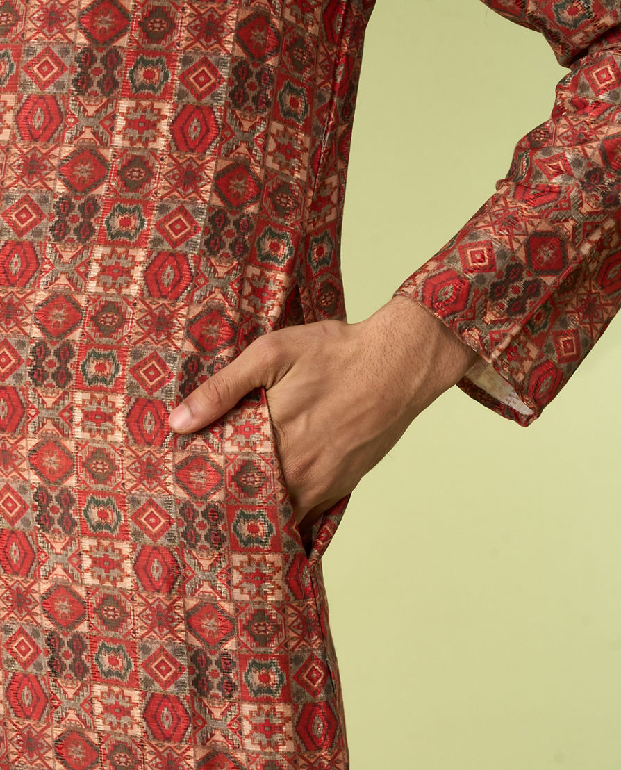 Diwas Men Rust Printed Kurta