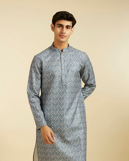 Diwas Men Oxford Blue Diamond Printed Kurta Pajama