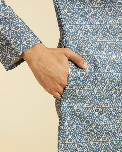 Diwas Men Oxford Blue Diamond Printed Kurta Pajama