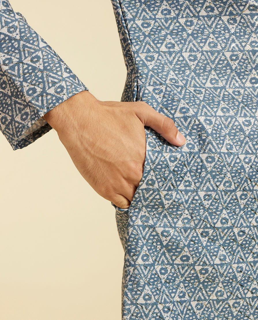 Diwas Men Oxford Blue Diamond Printed Kurta Pajama
