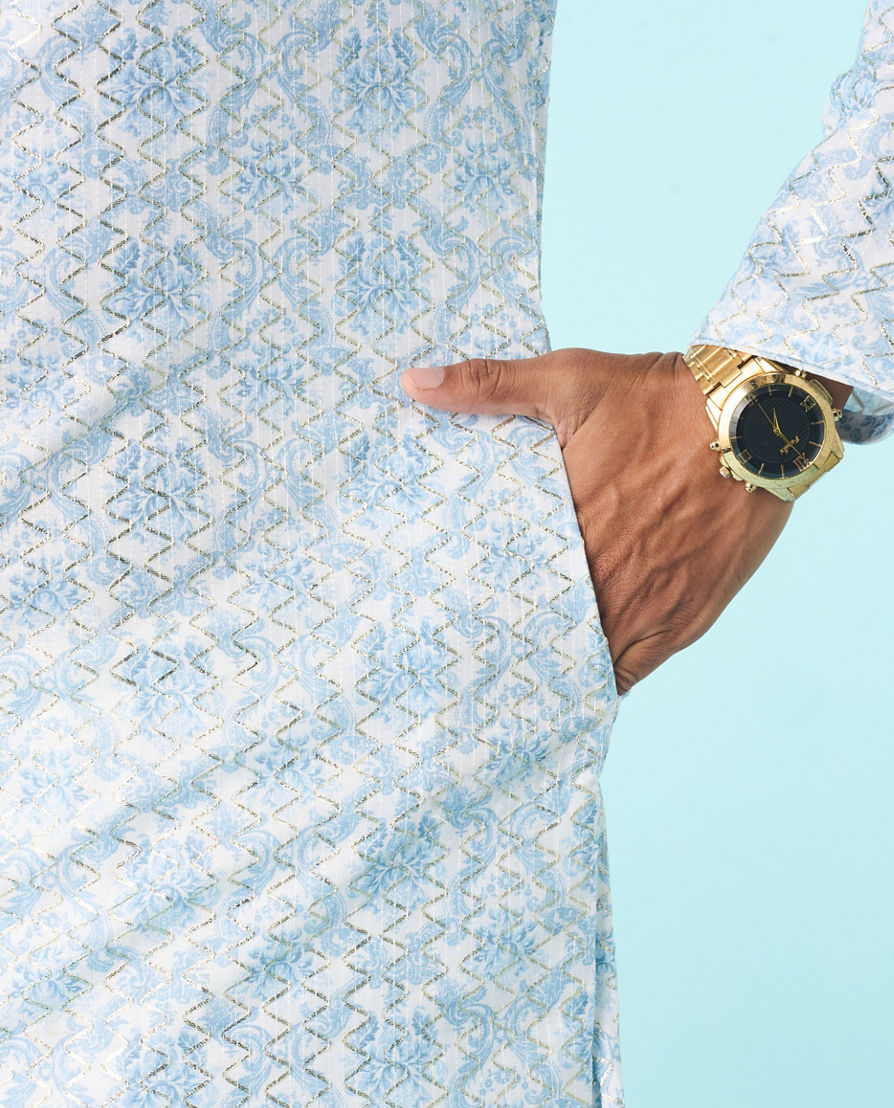 Diwas Men Greyish Blue Elegant Kurta Pajama