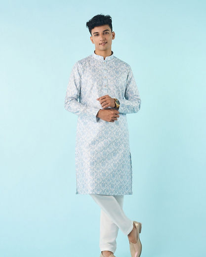 Diwas Men Greyish Blue Elegant Kurta Pajama