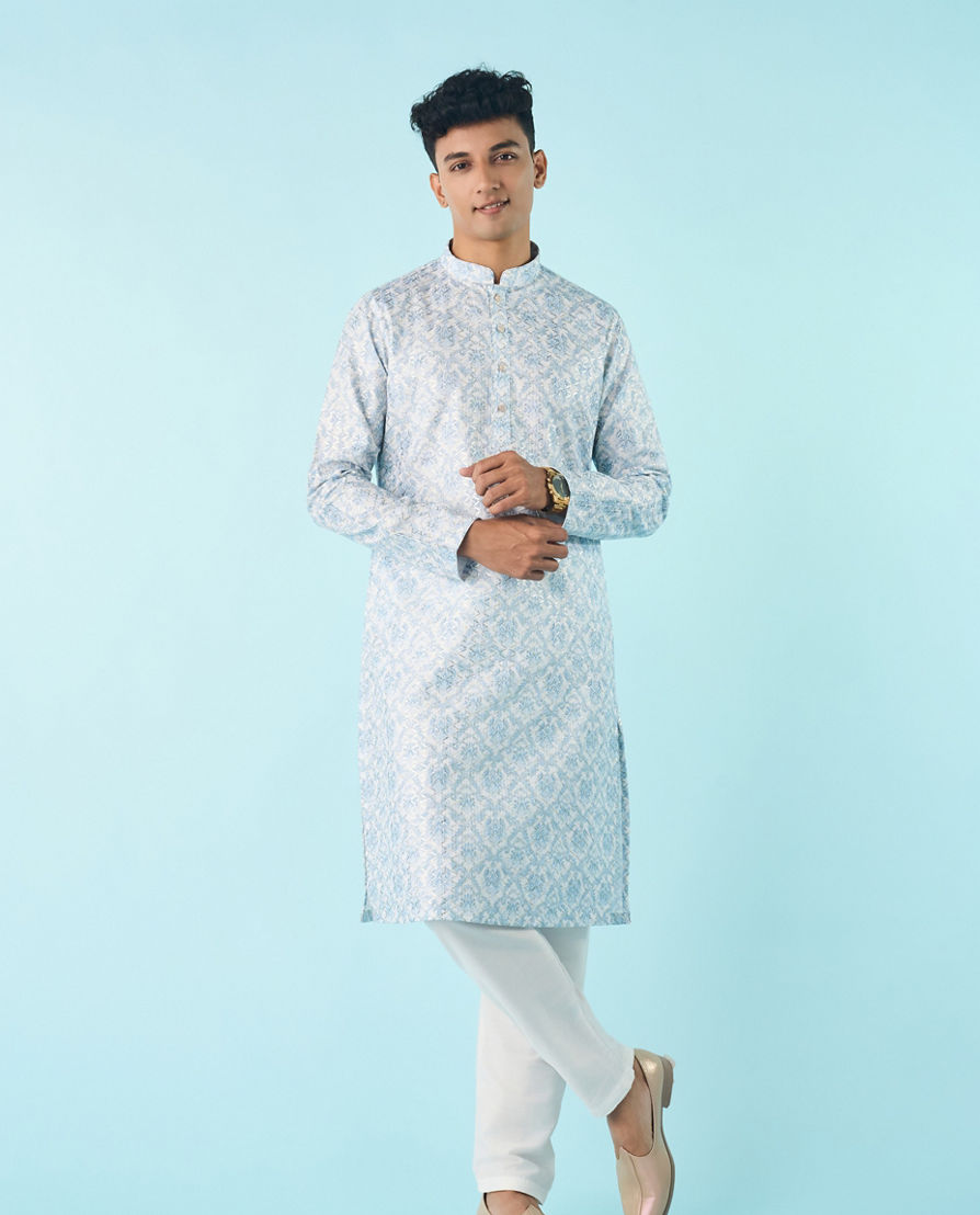 Diwas Men Greyish Blue Elegant Kurta Pajama