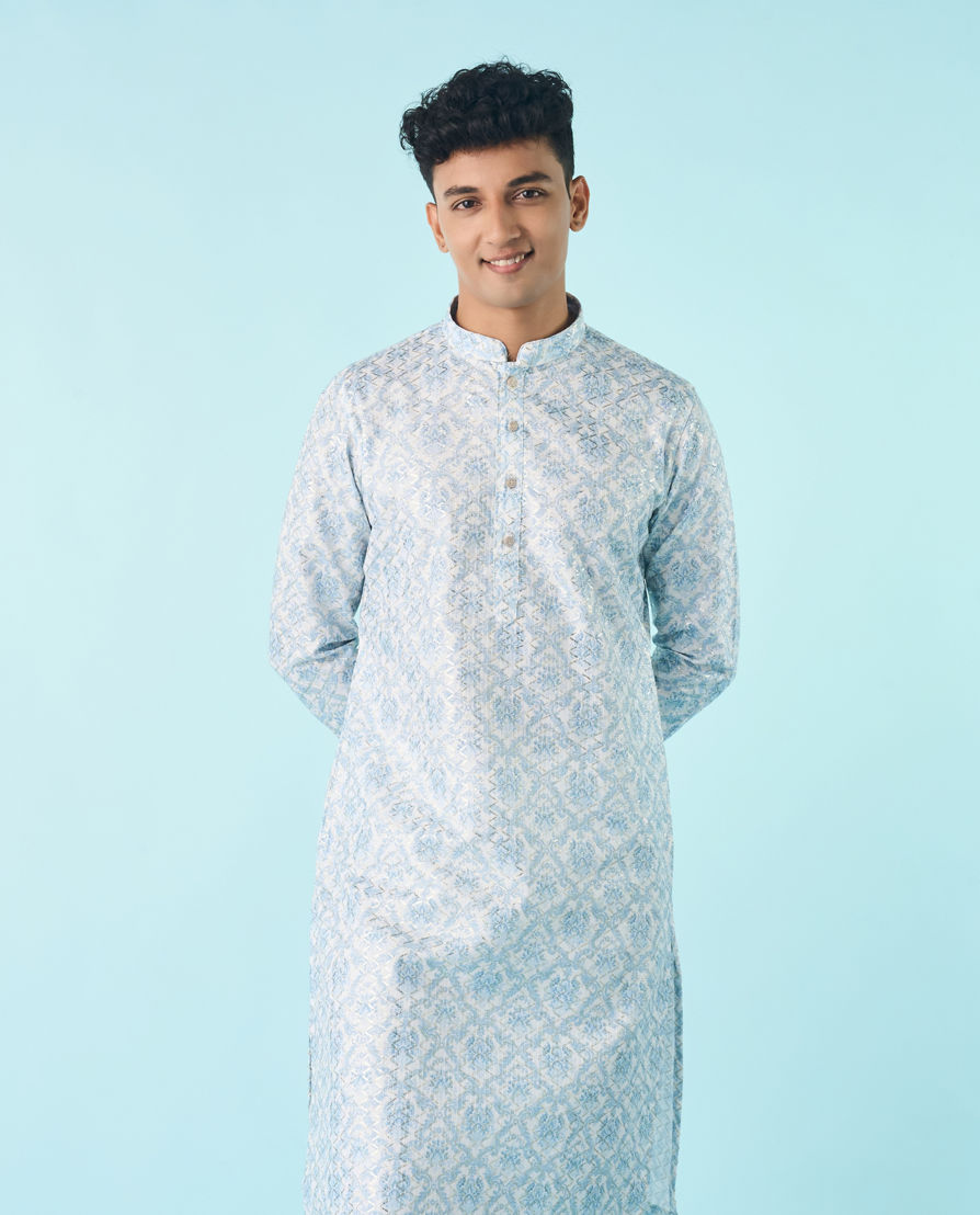 Diwas Men Greyish Blue Elegant Kurta Pajama