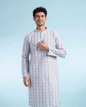 Diwas Men White Aqua Kurta Pajama