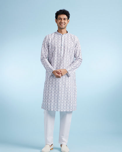 Diwas Men White Aqua Kurta Pajama