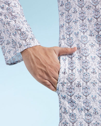 Diwas Men White Aqua Kurta Pajama