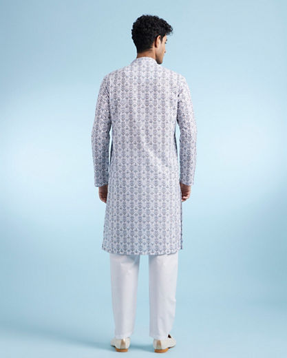 Diwas Men White Aqua Kurta Pajama