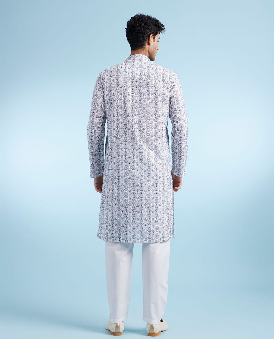 Diwas Men White Aqua Kurta Pajama