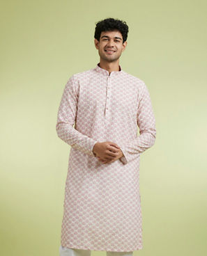 Diwas Men Elegant Pink Cotton Kurta Pajama