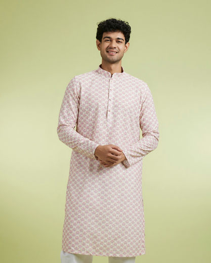 Diwas Men Elegant Pink Cotton Kurta Pajama