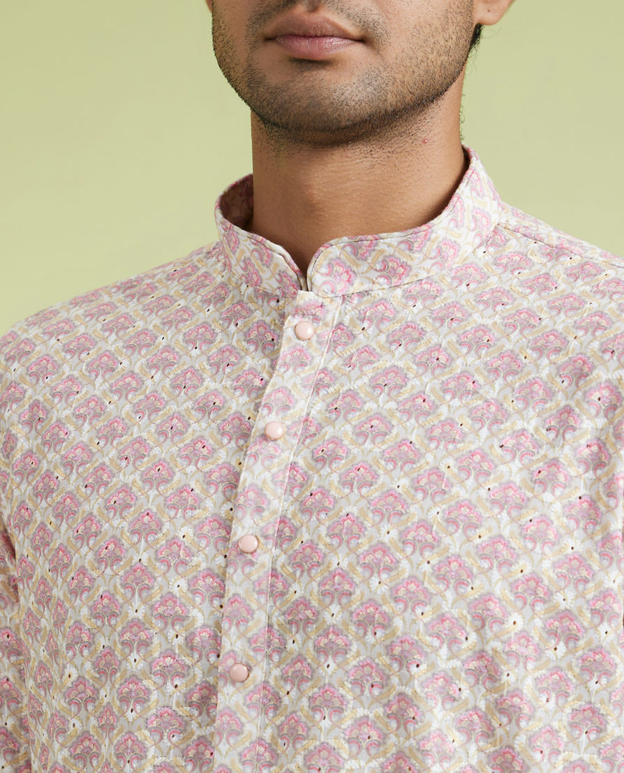 Diwas Men Elegant Pink Cotton Kurta Pajama