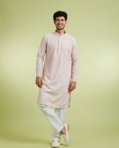Diwas Men Elegant Pink Cotton Kurta Pajama