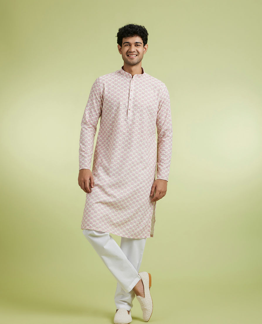 Diwas Men Elegant Pink Cotton Kurta Pajama