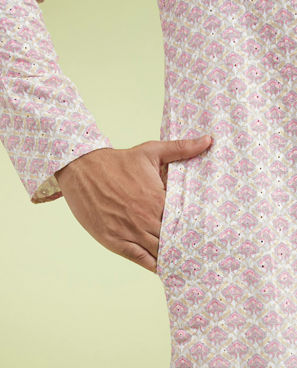 Diwas Men Elegant Pink Cotton Kurta Pajama