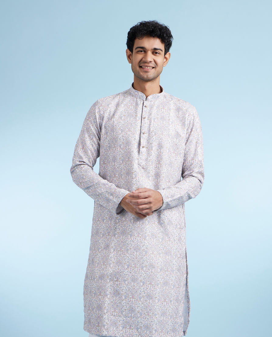 Diwas Men Light Grey Kurta Pajama