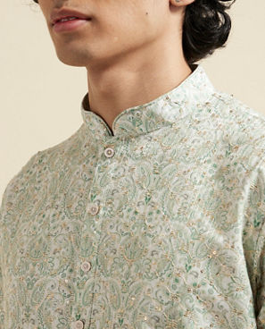 Diwas Men Serene Green Cotton Kurta Pajama