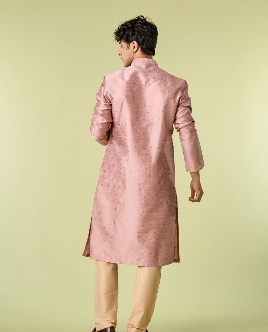 Diwas Men Elegant Peach Silk Kurta Pajama Set